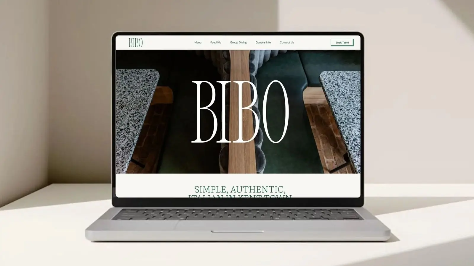 Bibo restaurant website on a laptop