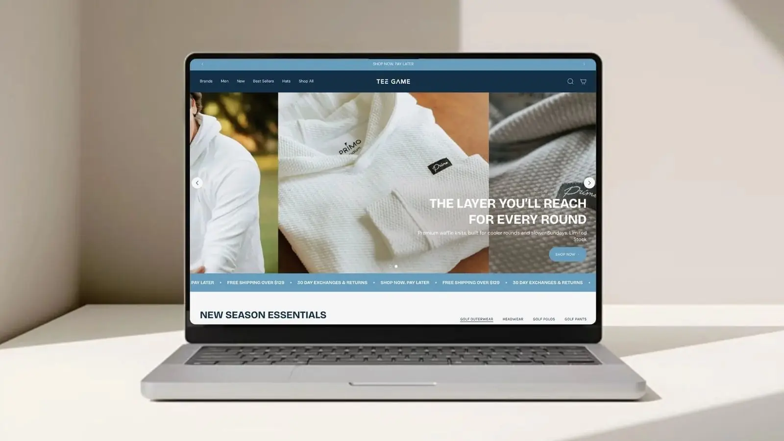 Tee Game website on a laptop